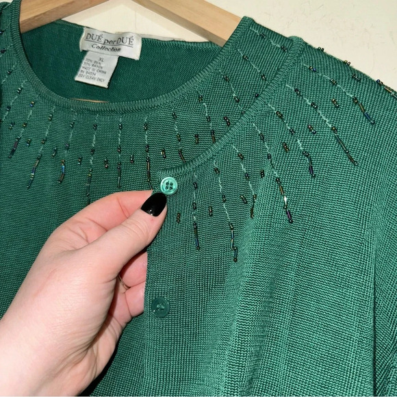 Women’s Vintage Dué Per Dué Brand Silk Green Beaded Tank Top Cardigan Size: XL - Picture 5 of 16